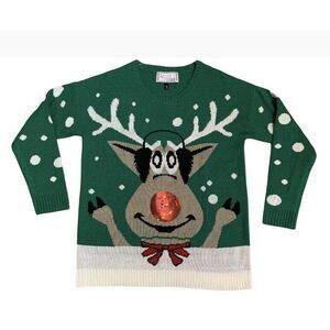 Ugly Christmas Sweater Women's Rudolph the Red Nose Reindeer Sequin Women's 1X